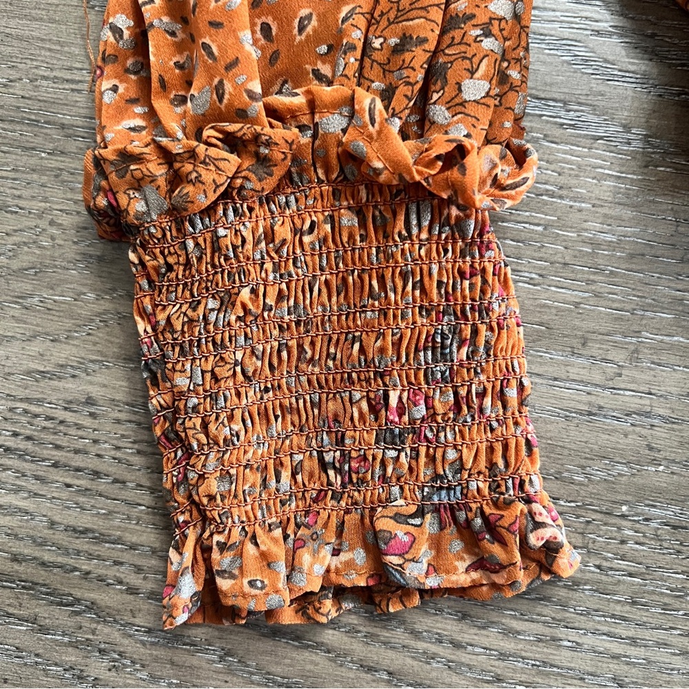 Elan Rust Floral Ruffle-Trim Long Sleeve Blouse size Large - Picture 3 of 7